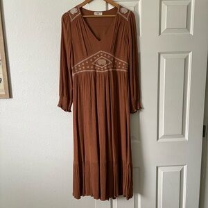 In Bloom Terracotta Embroidered Long Sleeve Dress